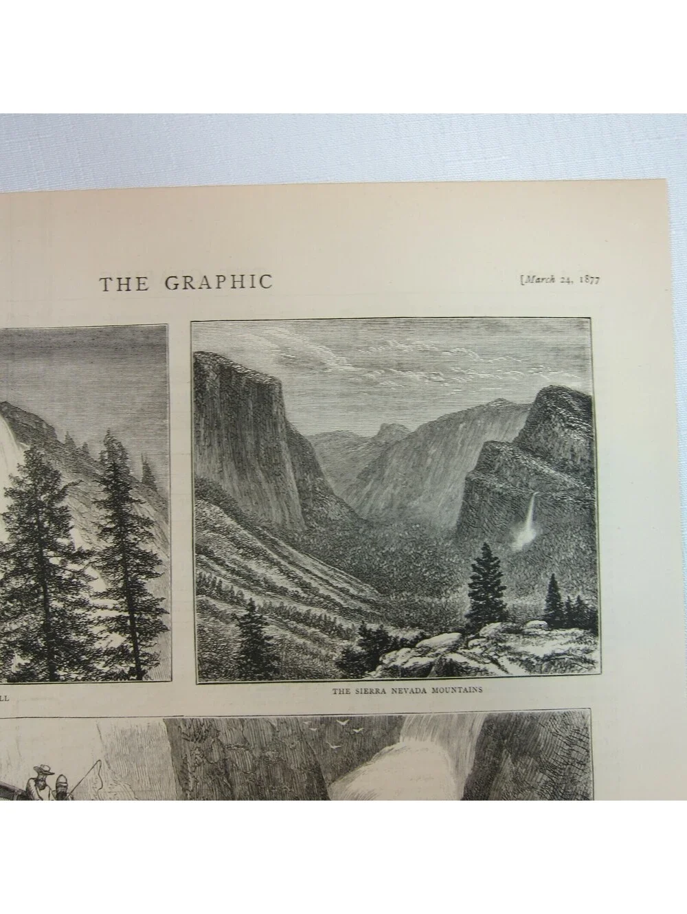Antique 1877 Print Yosemite Valley California Nevada Fall Sierra, The Graphic